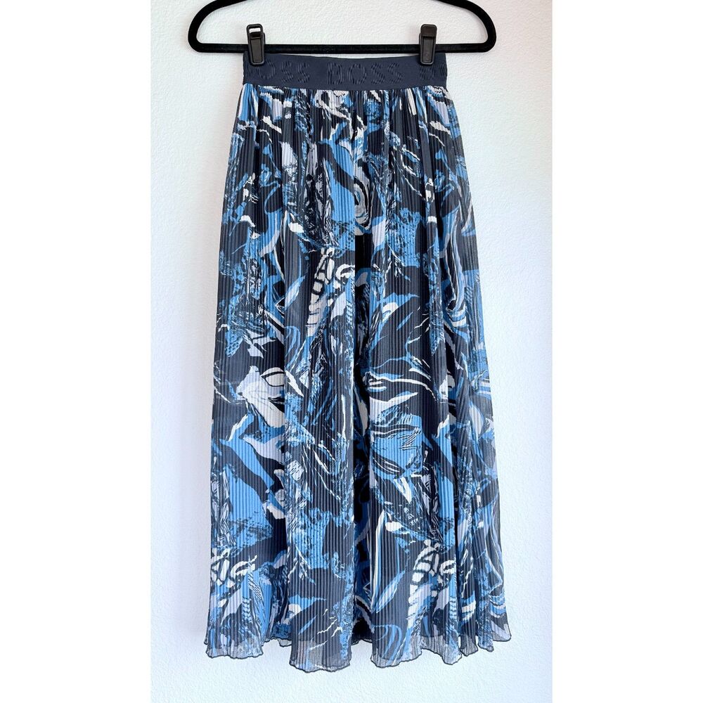 BOSS Hugo Boss Vapliso Elastic Waist Pleated Chiffon Midi Skirt in Blue Size 0 - Picture 8 of 16